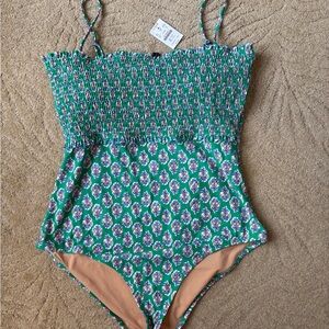 J. Crew Green and Purple One Piece Swimsuit